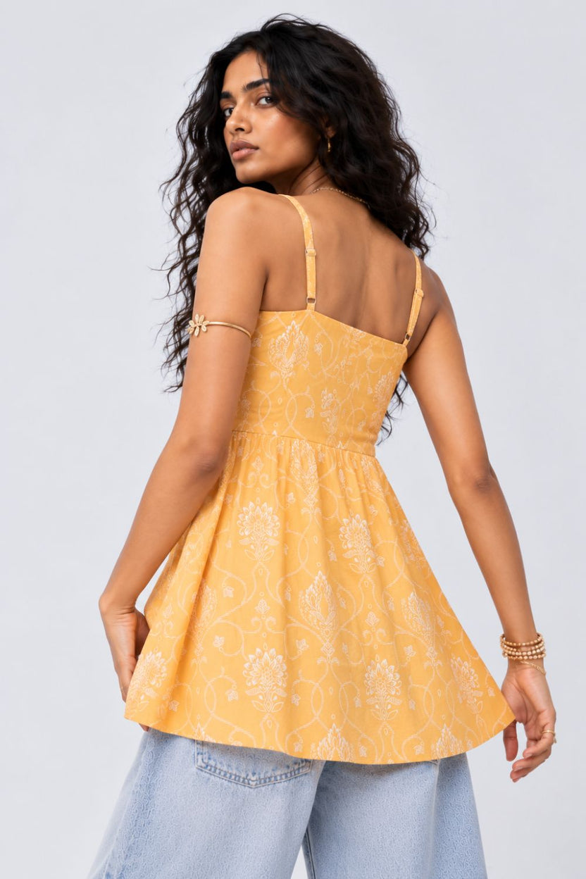 Womens Yellow Ethnic Motif Strappy Tunic - Image 5
