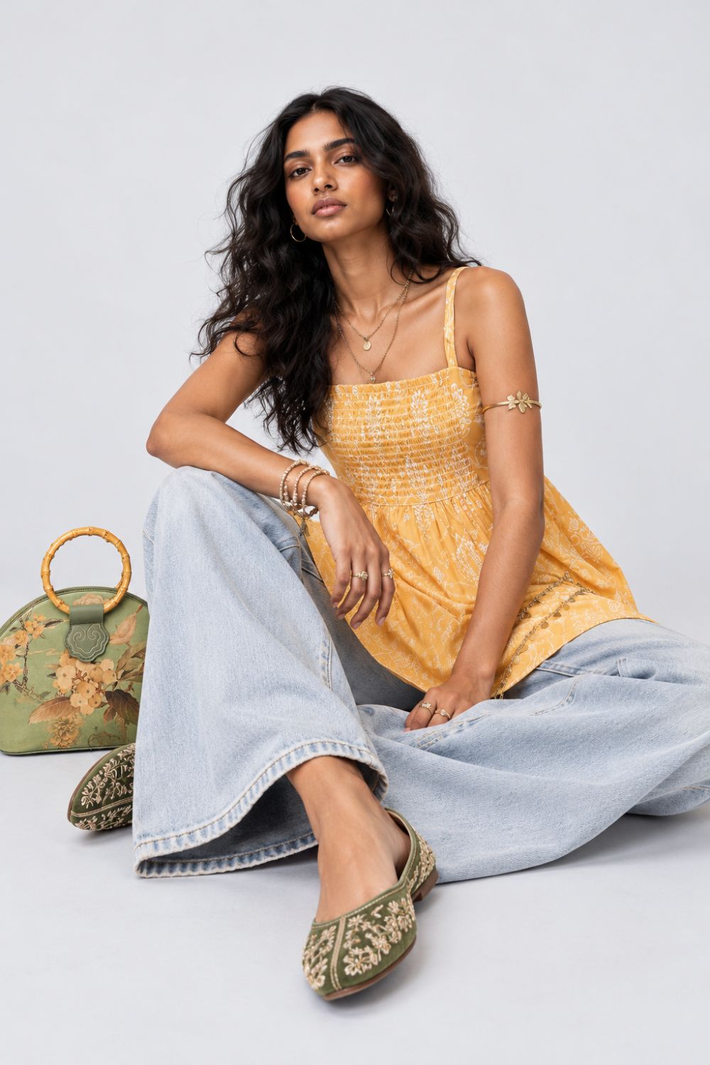 Womens Yellow Ethnic Motif Strappy Tunic - Image 6