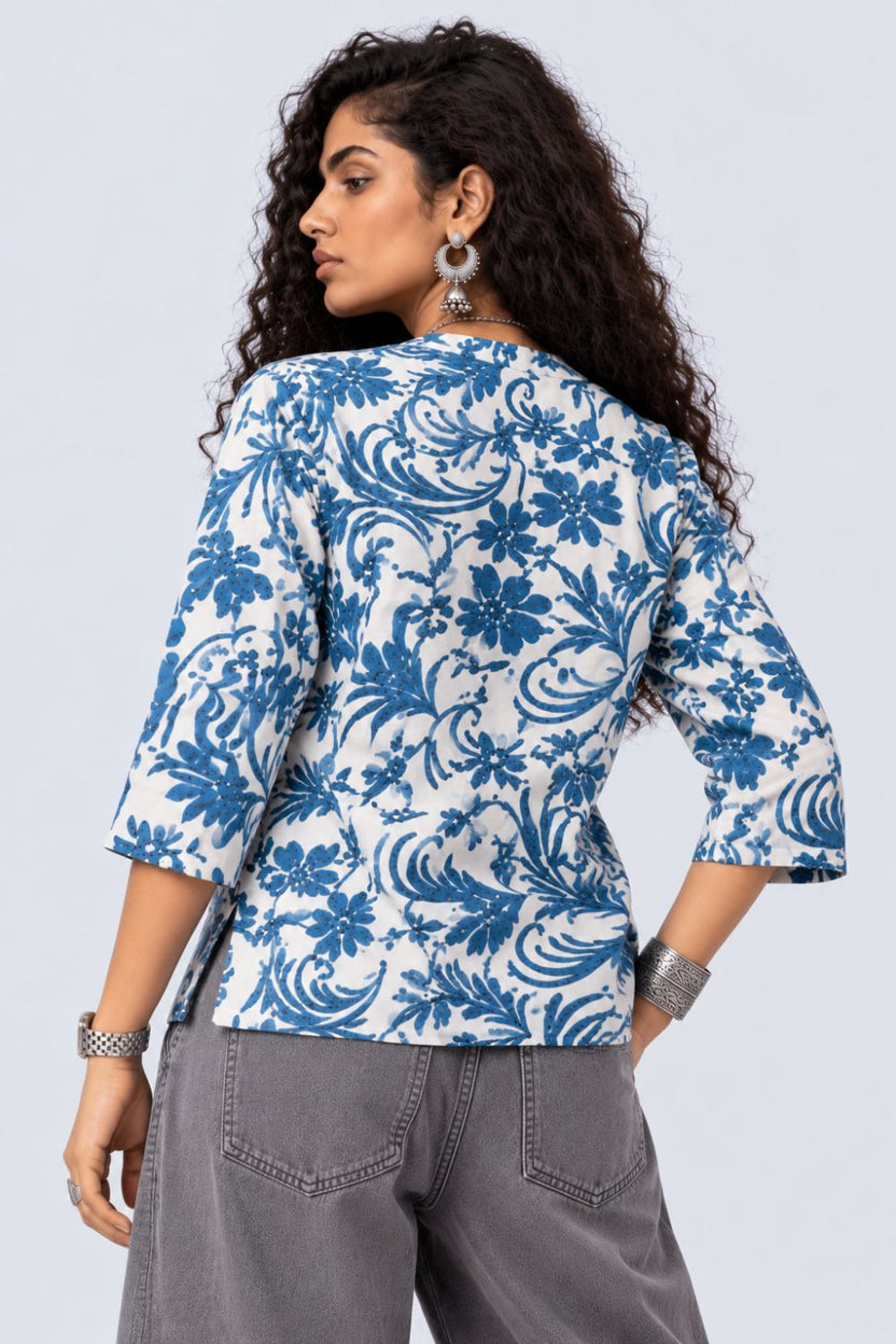 Womens Blue Floral Rayon Tunic - Image 5