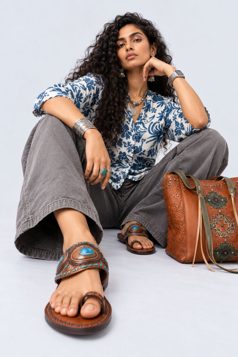 Womens Blue Floral Rayon Tunic - Image 6