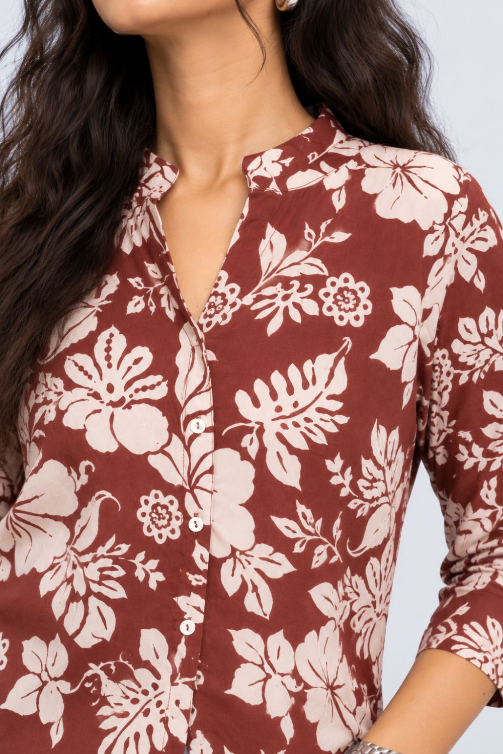 Womens Brown Floral Rayon Tunic - Image 3
