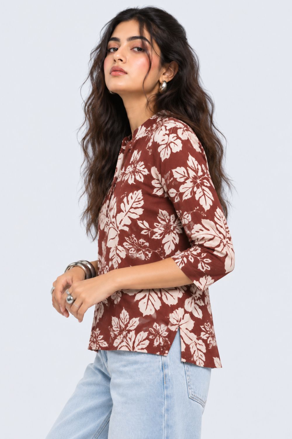 Womens Brown Floral Rayon Tunic - Image 4