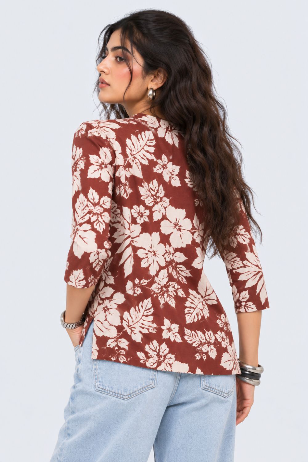 Womens Brown Floral Rayon Tunic - Image 5