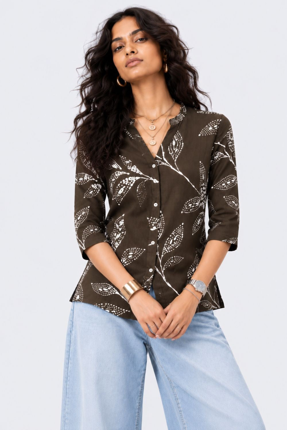 Womens Olive Tropical Print Regular Fit Tunic - Image 2