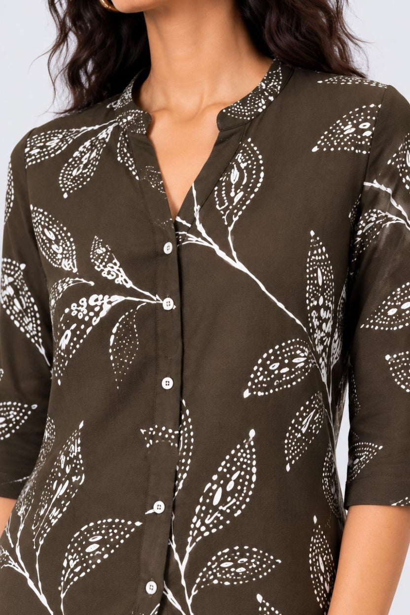 Womens Olive Tropical Print Regular Fit Tunic - Image 3