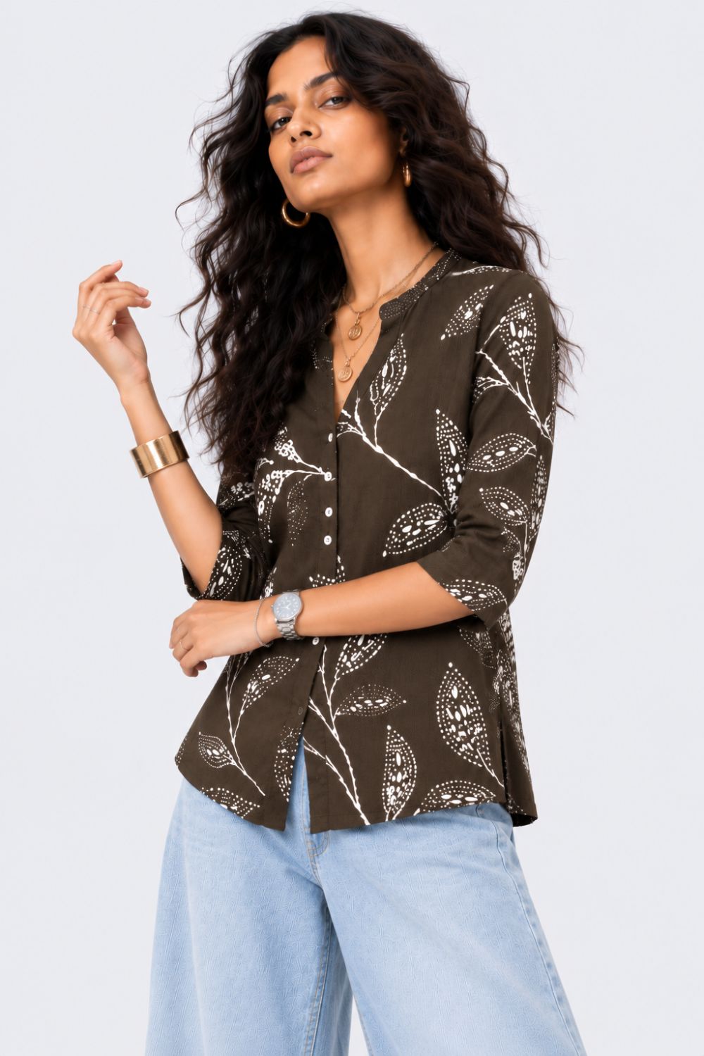 Womens Olive Tropical Print Regular Fit Tunic - Image 4