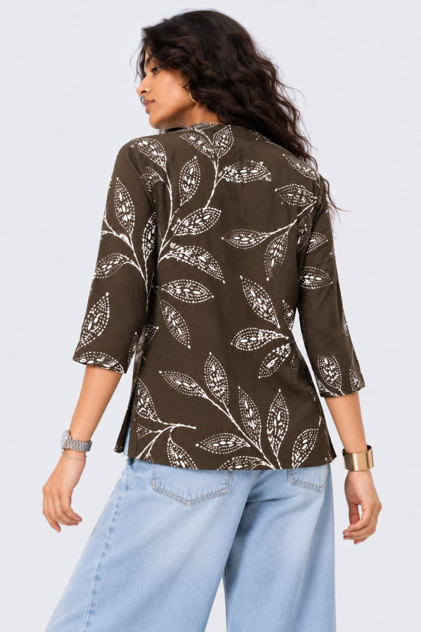 Womens Olive Tropical Print Regular Fit Tunic - Image 5