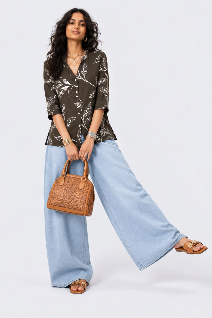 Womens Olive Tropical Print Regular Fit Tunic - Image 6