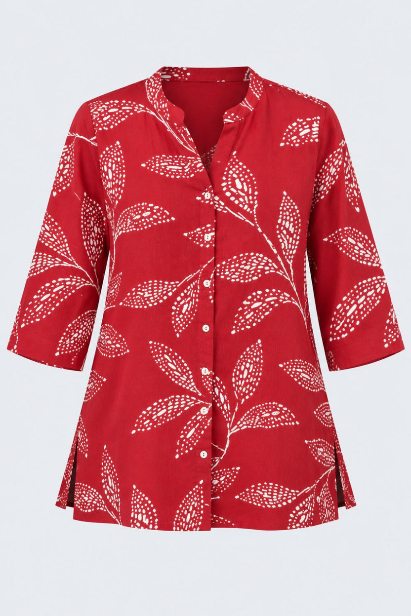 Womens Red Tropical Print Rayon Tunic - Image 7