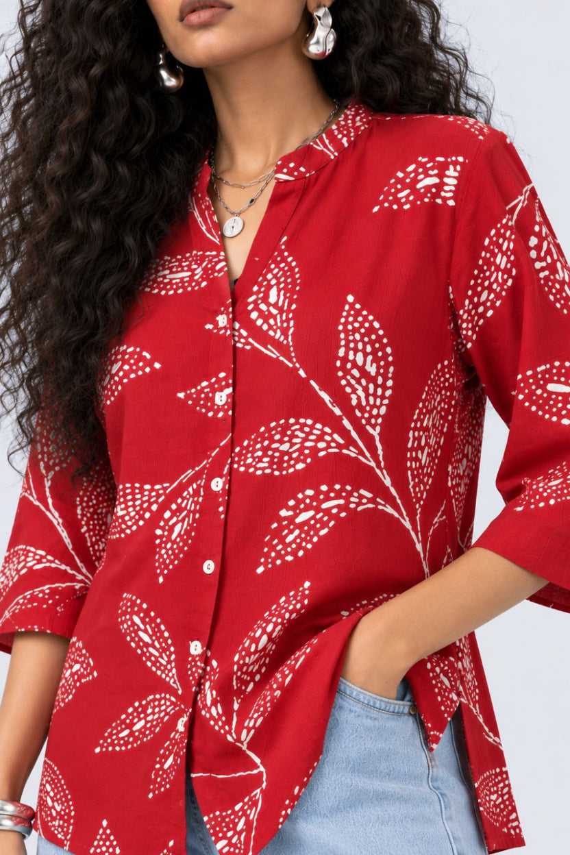 Womens Red Tropical Print Rayon Tunic - Image 9