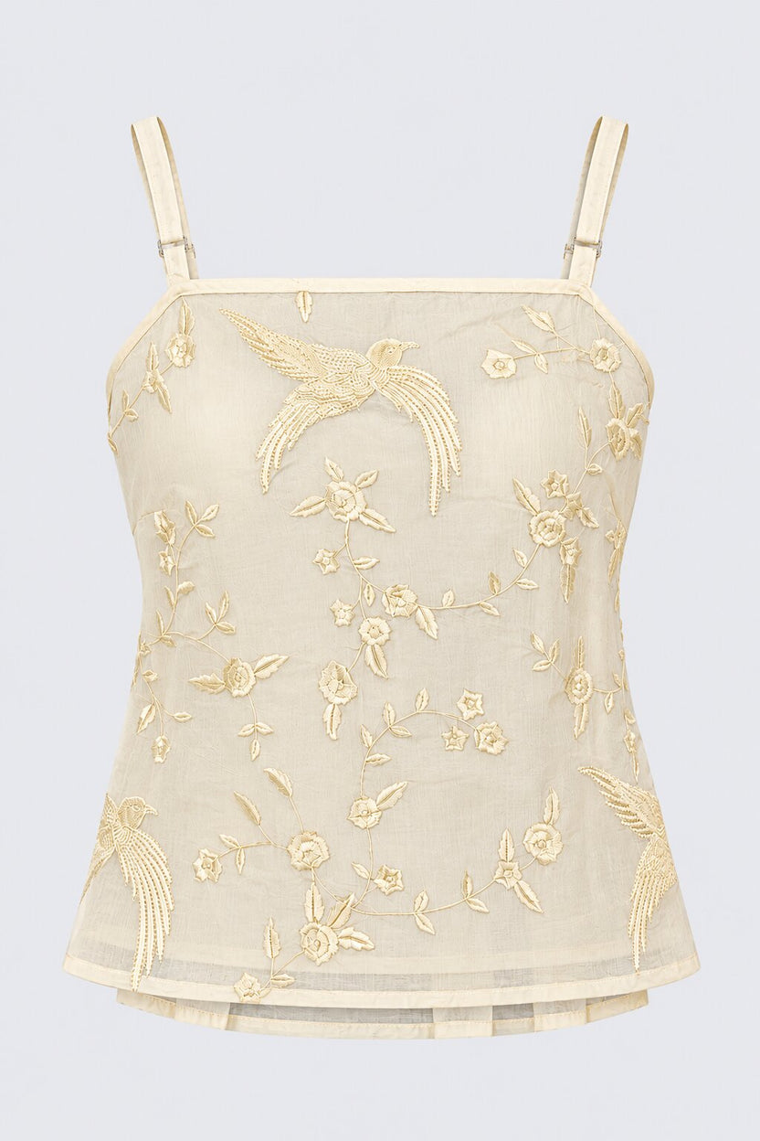 Womens Off White Chanderi Embroidered Strap Top - Image 7