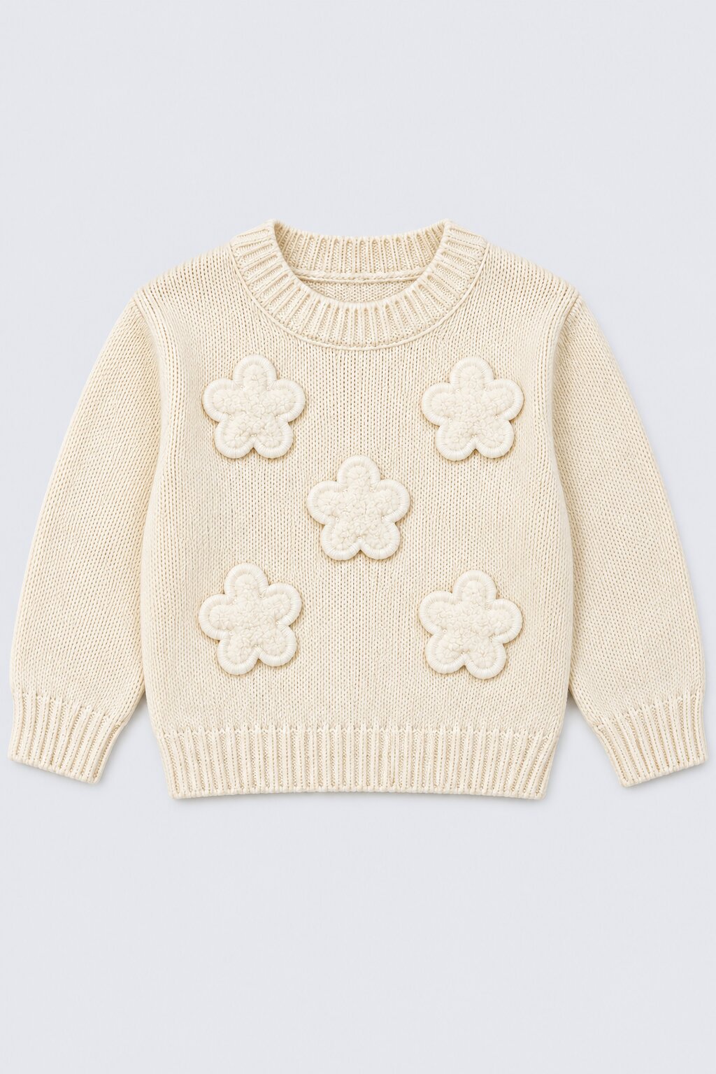 Girls Off White Floral Applique Knit Sweater - Image 2