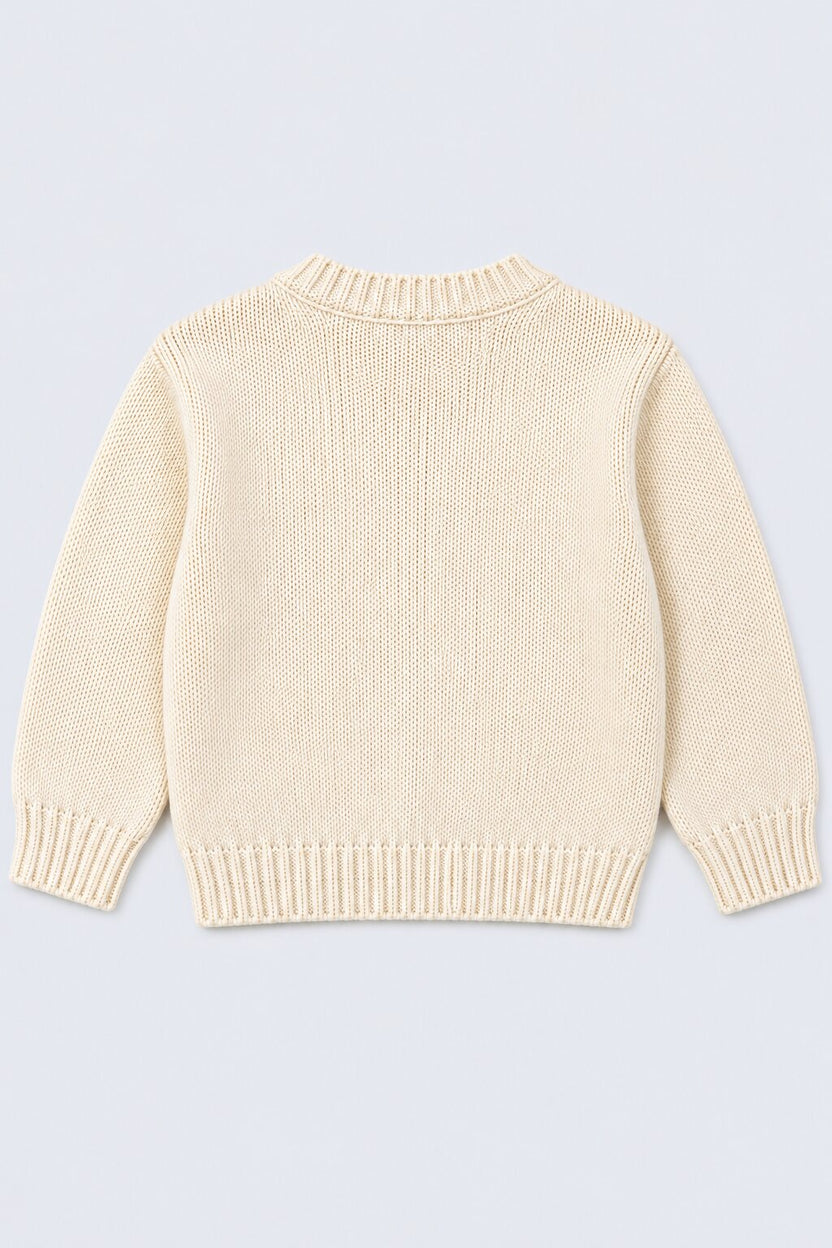 Girls Off White Floral Applique Knit Sweater - Image 4