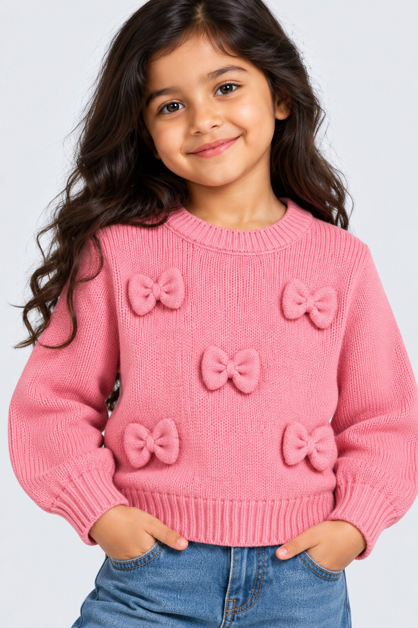 Girls Pink Floral Applique Knit Sweater - Image 2