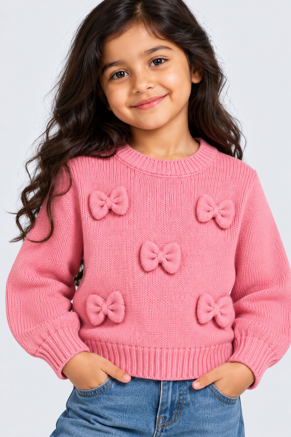 Girls Pink Floral Applique Knit Sweater - Image 2