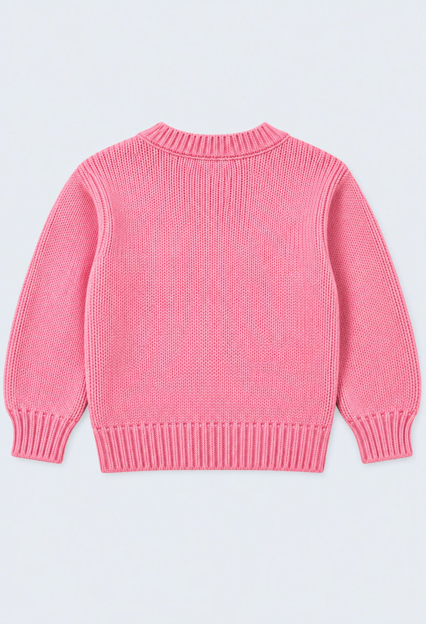 Girls Pink Floral Applique Knit Sweater - Image 4