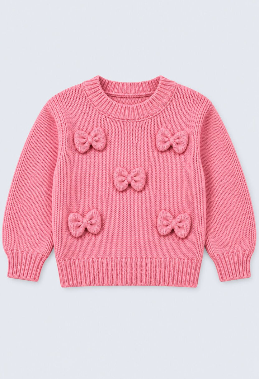 Girls Pink Floral Applique Knit Sweater - Image 5