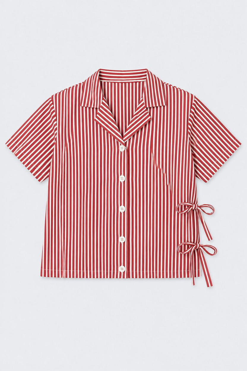 Tweens Girls Wine Striped Tie-Up Collar Shirt - Image 2