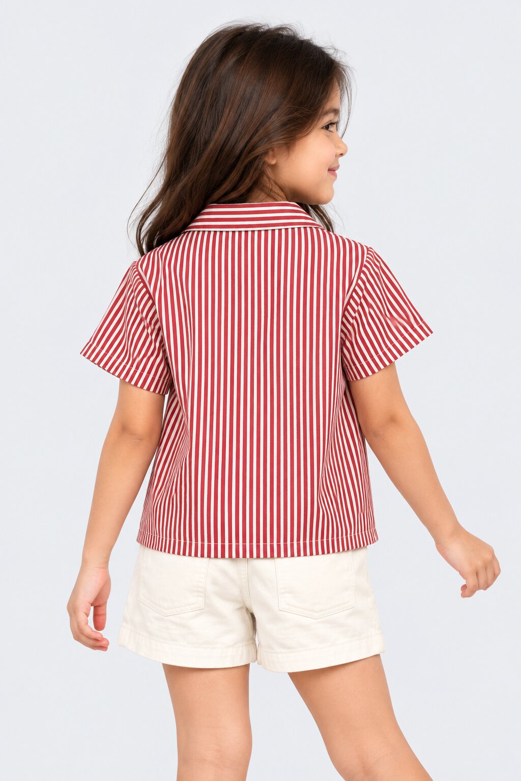 Tweens Girls Wine Striped Tie-Up Collar Shirt - Image 3