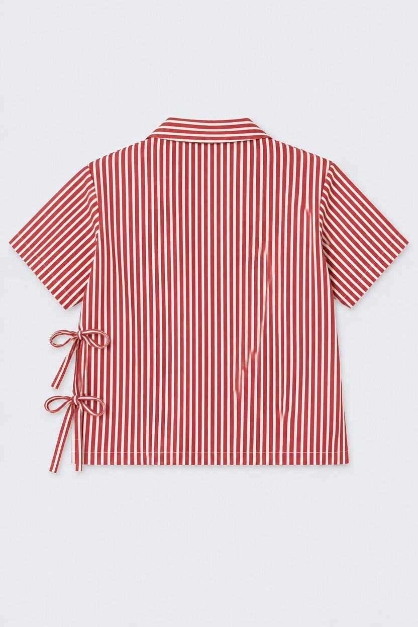 Tweens Girls Wine Striped Tie-Up Collar Shirt - Image 4
