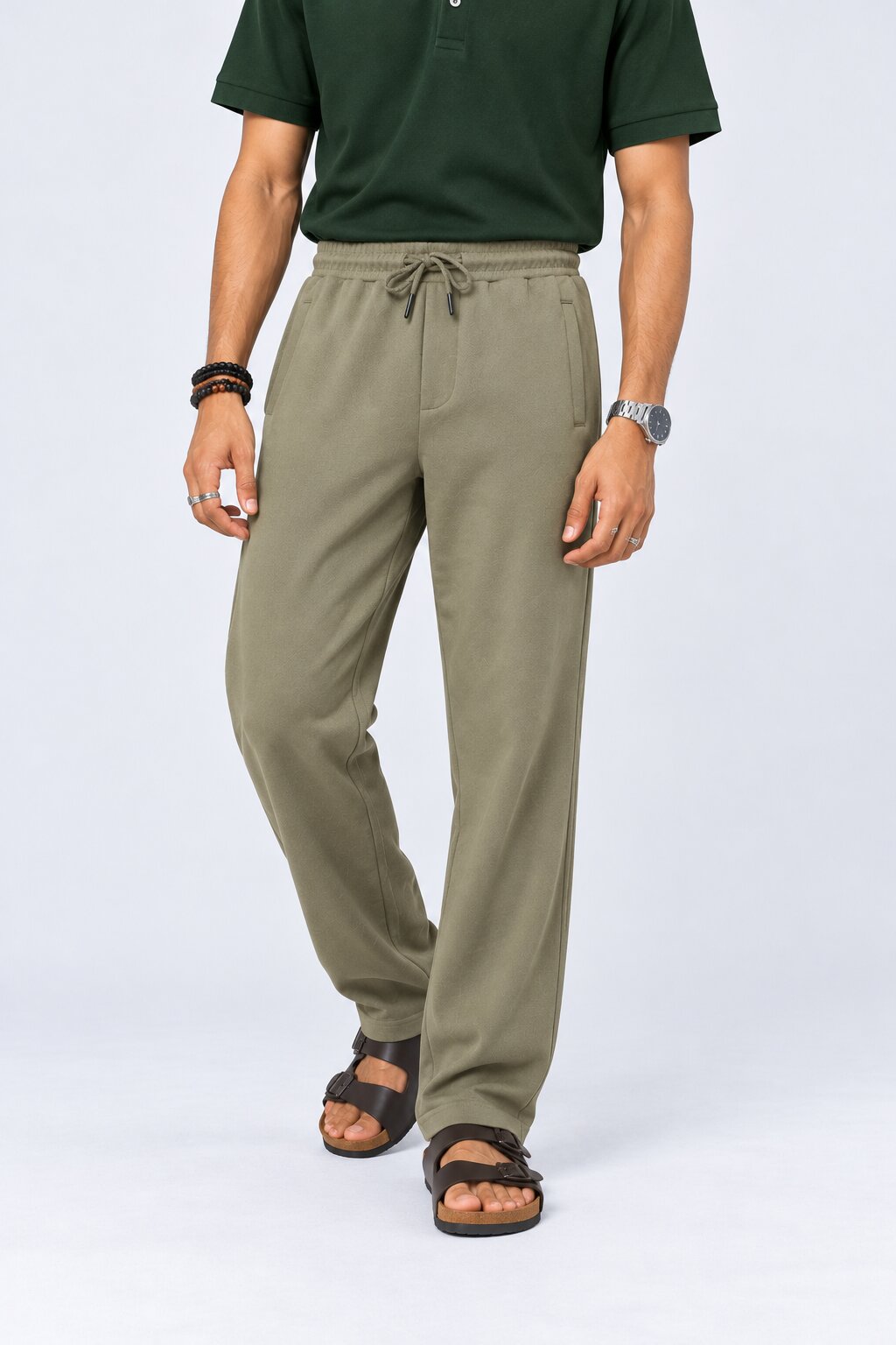 Mens Olive Relaxed Fit Joggers - Image 2