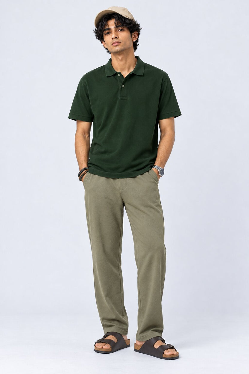 Mens Olive Relaxed Fit Joggers - Image 6
