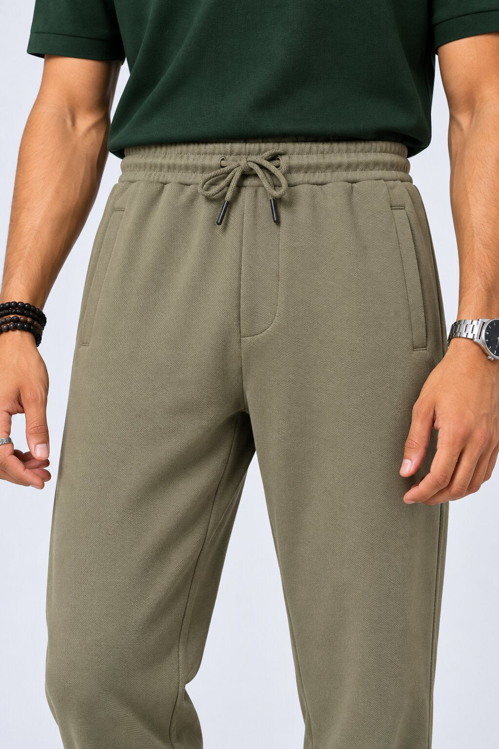 Mens Olive Relaxed Fit Joggers - Image 9
