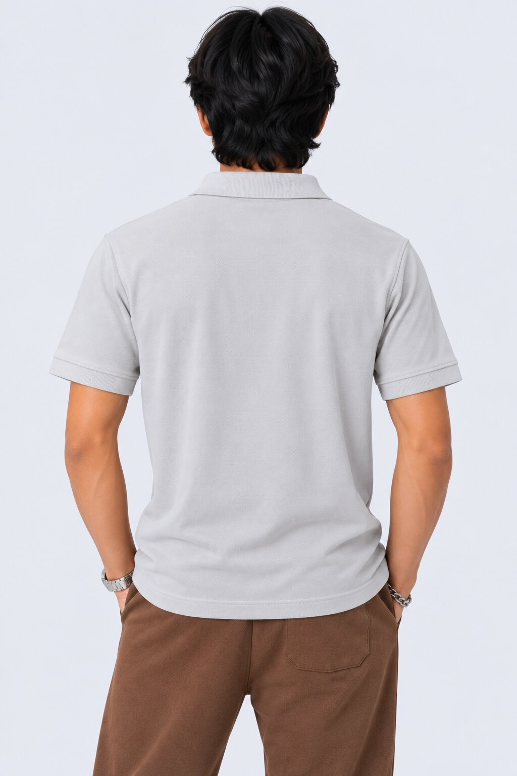 Mens Light Grey Cotton Blend Regular Fit Polo - Image 5