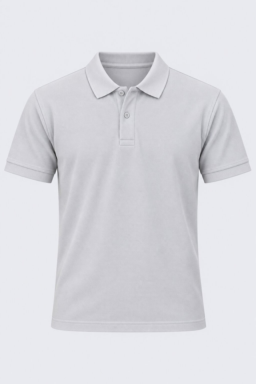 Mens Light Grey Cotton Blend Regular Fit Polo - Image 7
