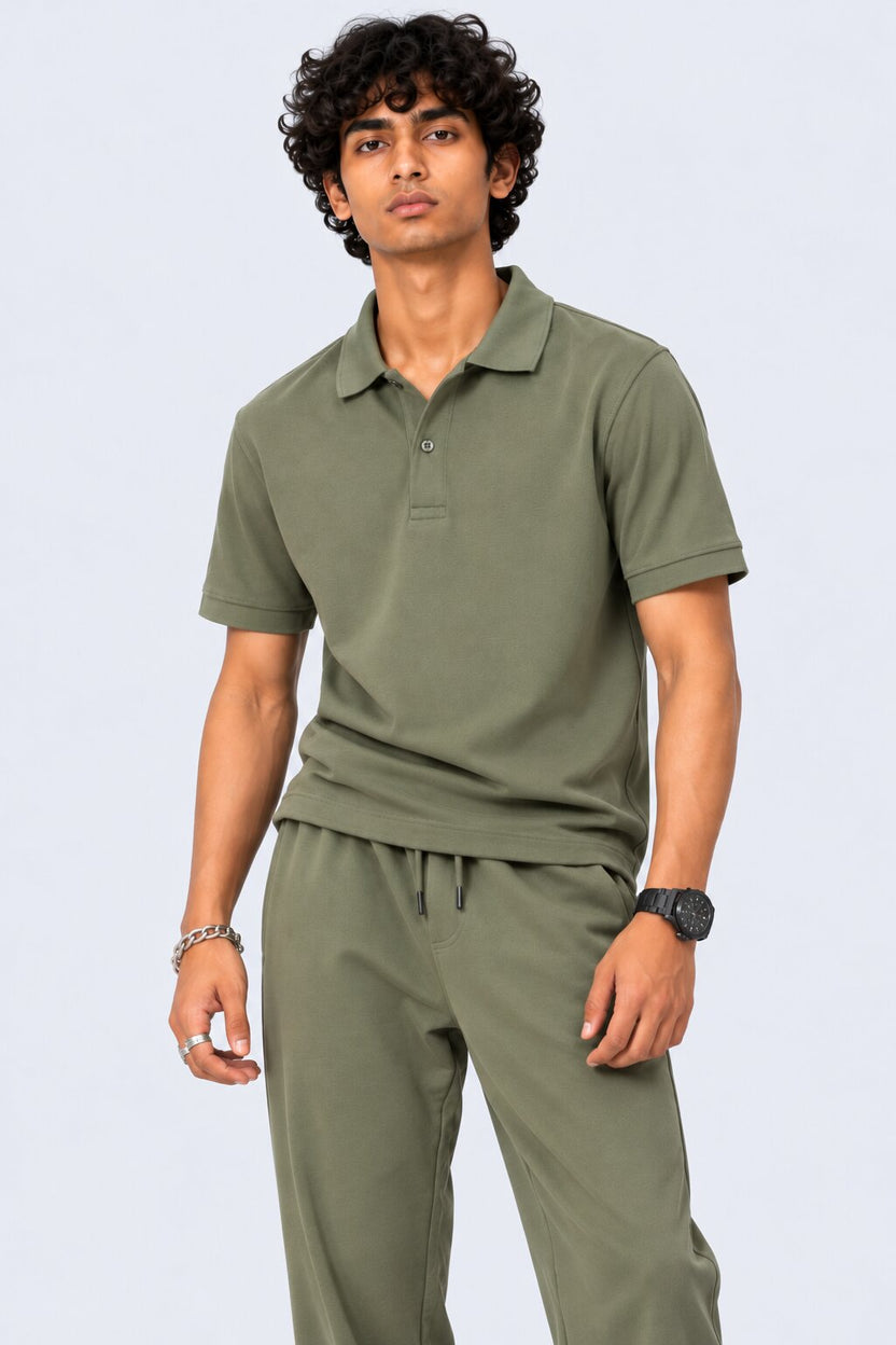 Mens Green Cotton Blend Regular Fit Polo - Image 2