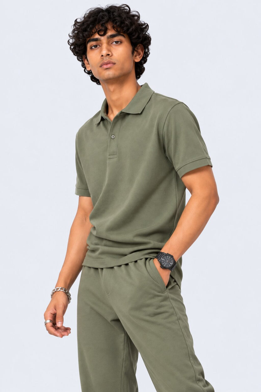 Mens Green Cotton Blend Regular Fit Polo - Image 4
