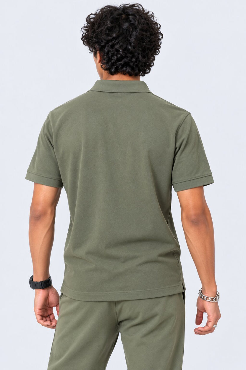Mens Green Cotton Blend Regular Fit Polo - Image 5