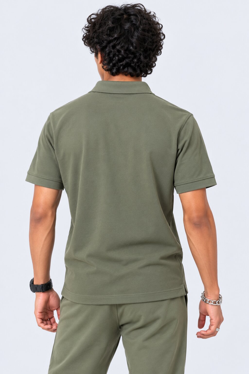 Mens Green Cotton Blend Regular Fit Polo - Image 5