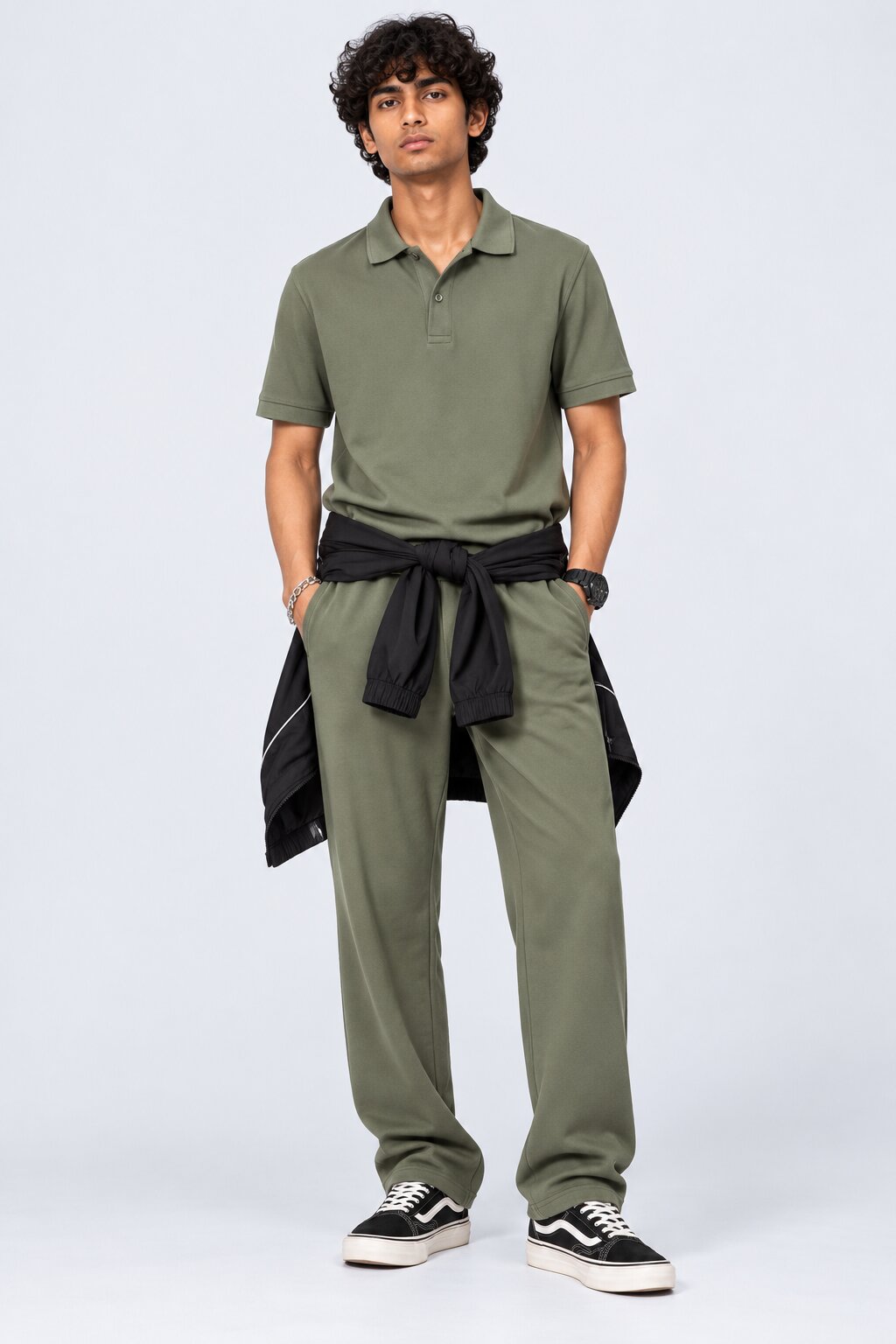 Mens Green Cotton Blend Regular Fit Polo - Image 6