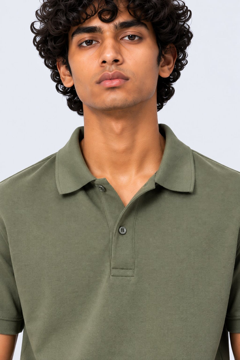 Mens Green Cotton Blend Regular Fit Polo - Image 9