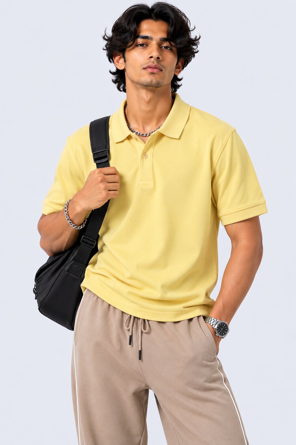 Mens Yellow Cotton Blend Regular Fit Polo - Image 1