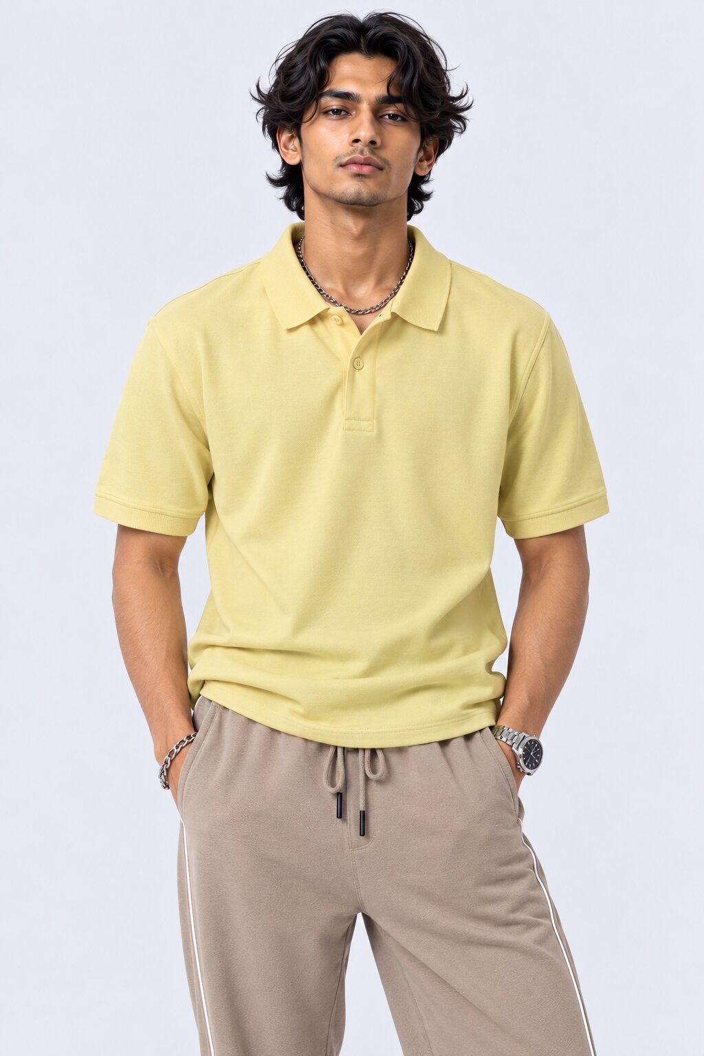 Mens Yellow Cotton Blend Regular Fit Polo - Image 2