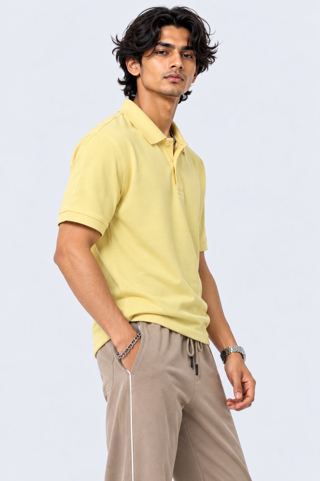 Mens Yellow Cotton Blend Regular Fit Polo - Image 4