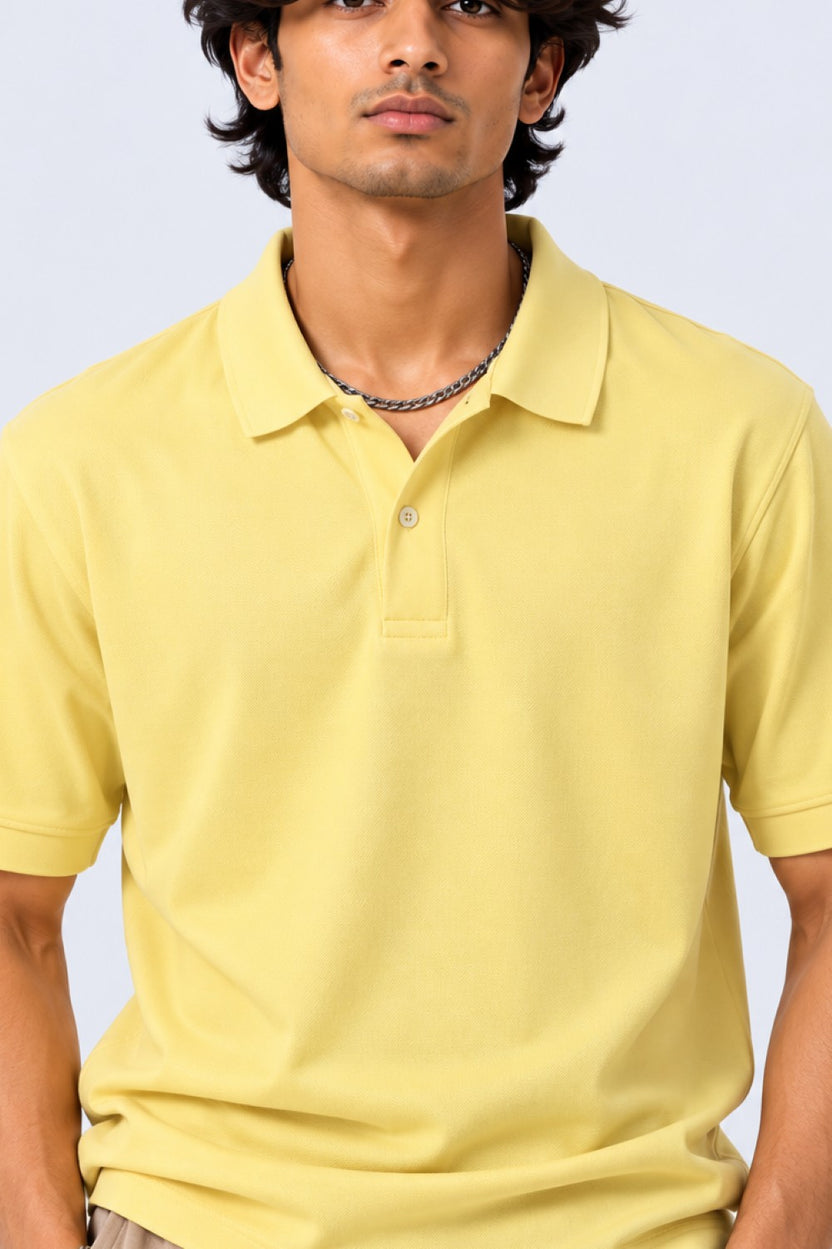 Mens Yellow Cotton Blend Regular Fit Polo - Image 9