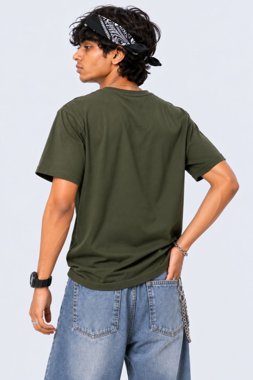 Mens Dark Green Cotton Regular Fit T-Shirt - Image 5