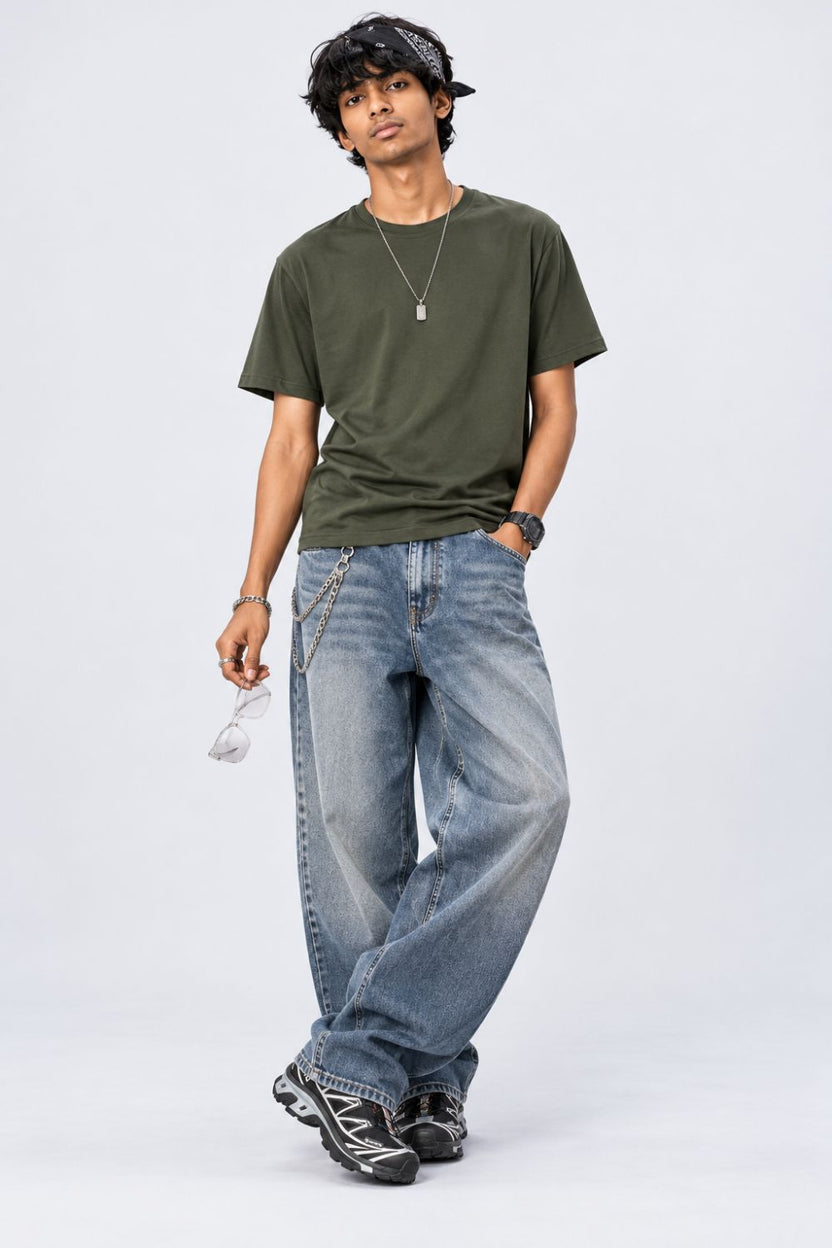 Mens Dark Green Cotton Regular Fit T-Shirt - Image 6