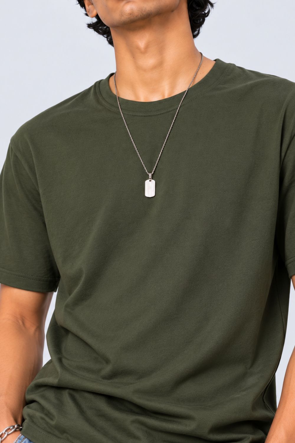 Mens Dark Green Cotton Regular Fit T-Shirt - Image 9