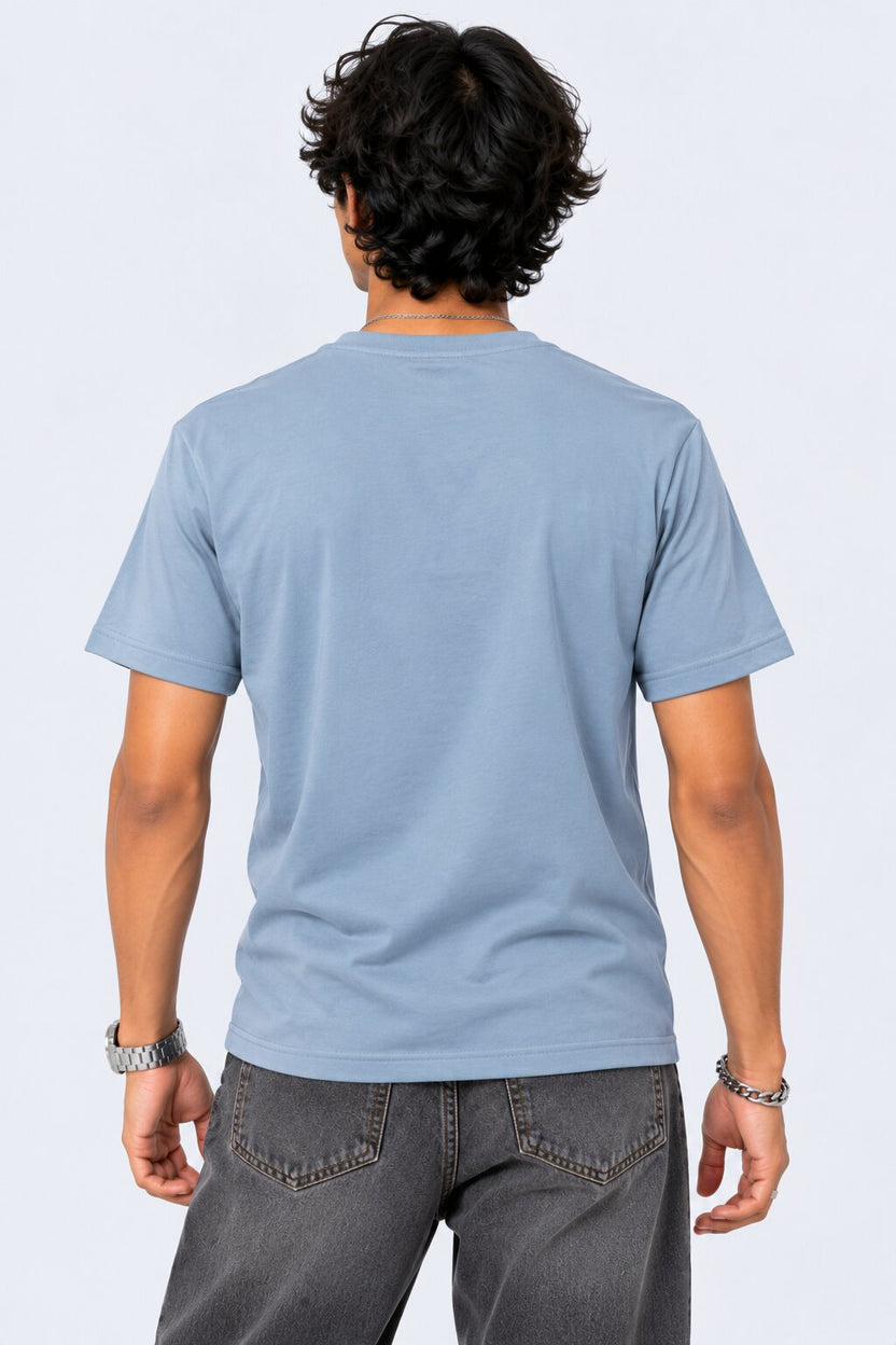Mens Light Blue Cotton Regular Fit T-Shirt - Image 5