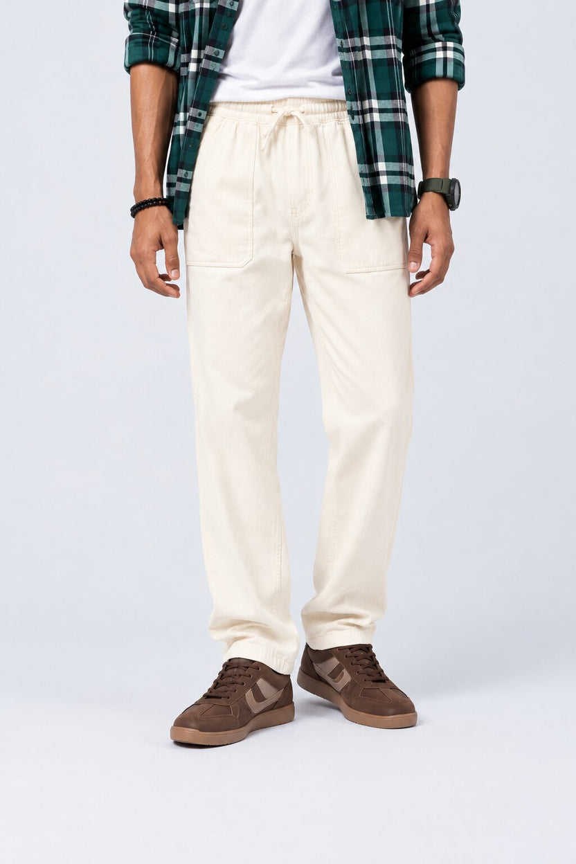Mens Cream Regular Fit Trousers - Image 1