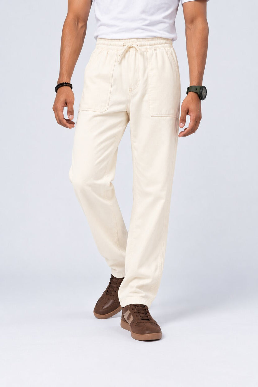 Mens Cream Regular Fit Trousers - Image 2