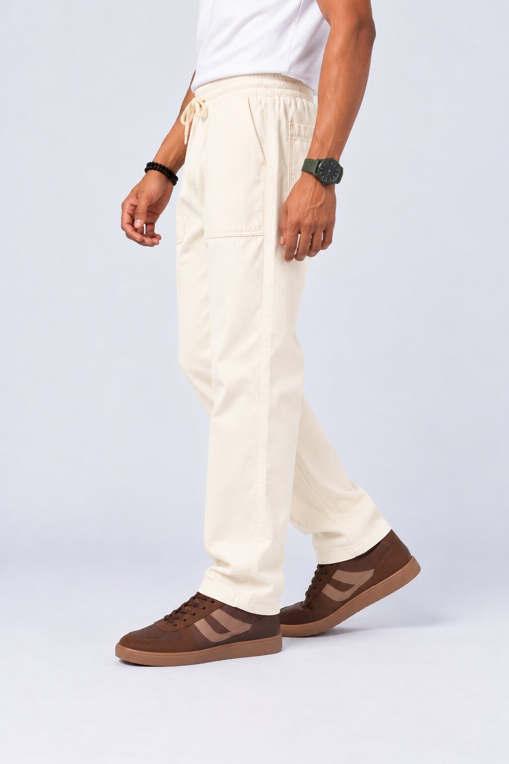 Mens Cream Regular Fit Trousers - Image 4