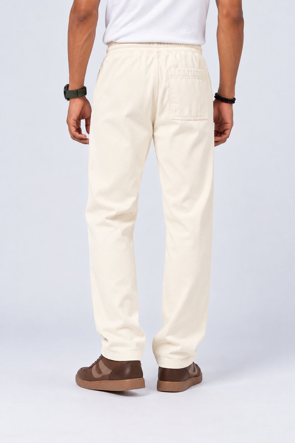 Mens Cream Regular Fit Trousers - Image 5