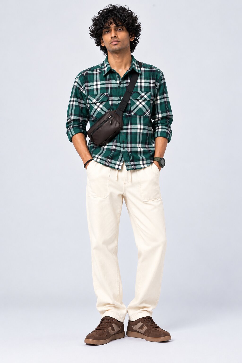 Mens Cream Regular Fit Trousers - Image 6