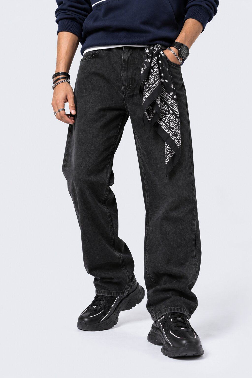 Mens Black Regular Fit Jeans - Image 1
