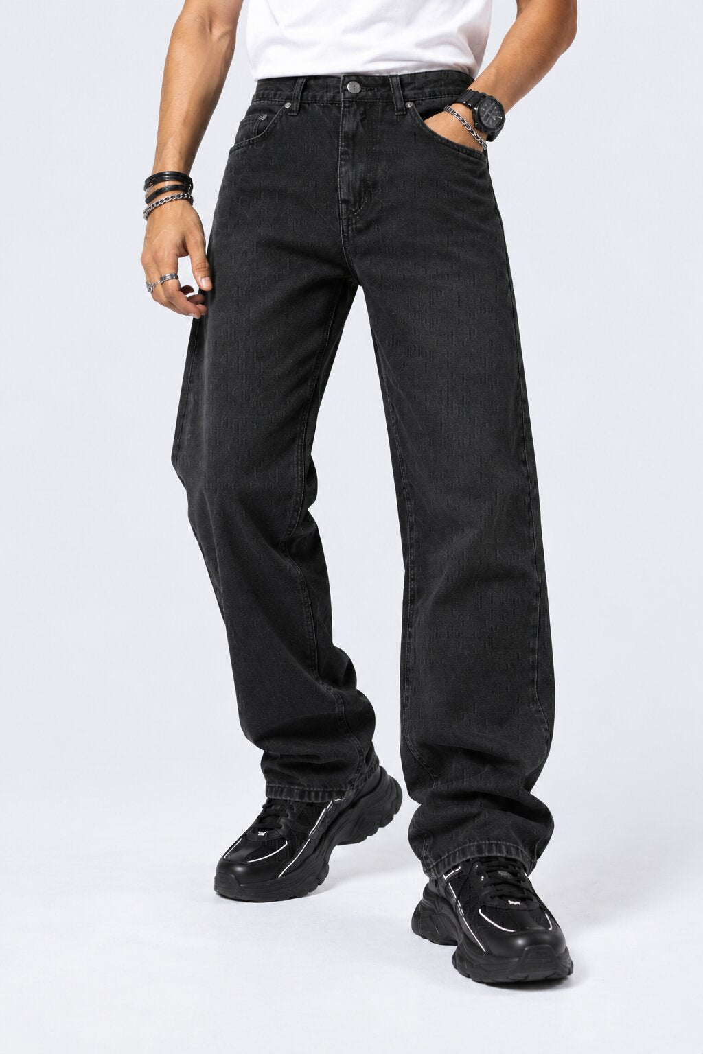 Mens Black Regular Fit Jeans - Image 2